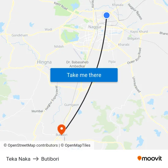 Teka Naka to Butibori map