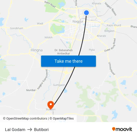 Lal Godam to Butibori map