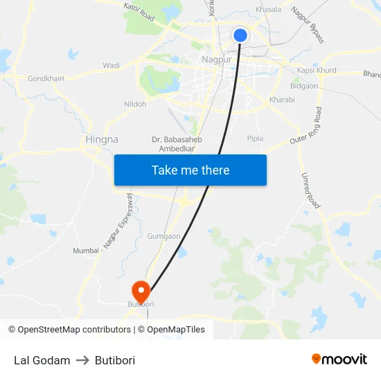 Lal Godam to Butibori map
