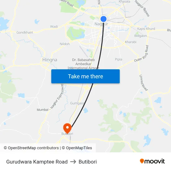 Gurudwara Kamptee Road to Butibori map