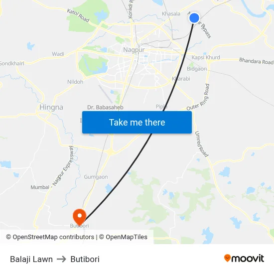 Balaji Lawn to Butibori map