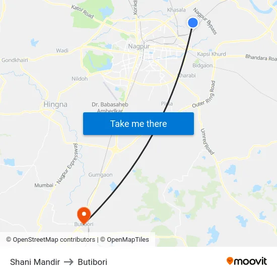 Shani Mandir to Butibori map