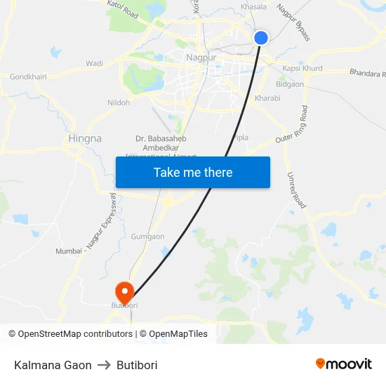 Kalmana Gaon to Butibori map