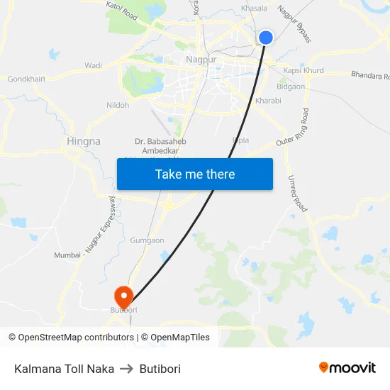 Kalmana Toll Naka to Butibori map