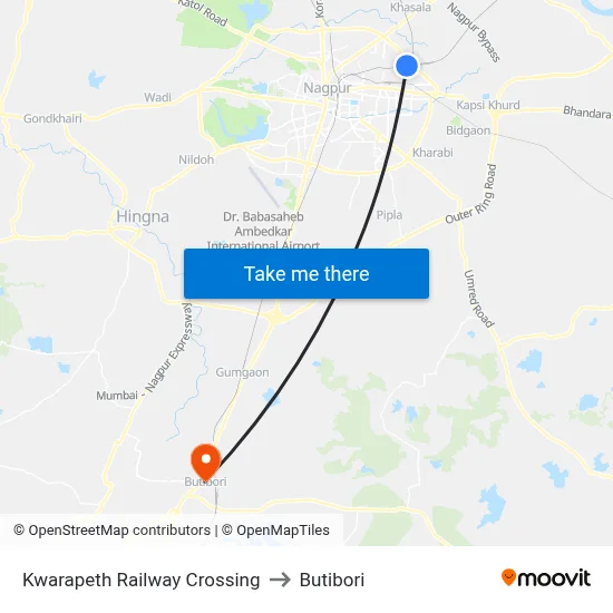 Kwarapeth Railway Crossing to Butibori map