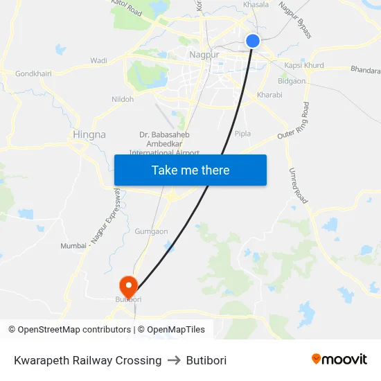 Kwarapeth Railway Crossing to Butibori map