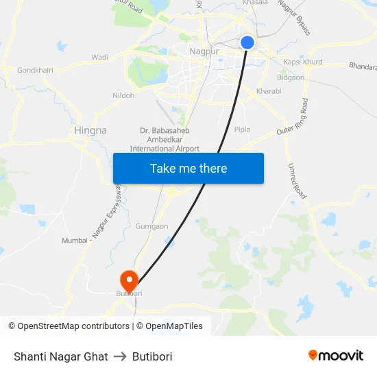 Shanti Nagar Ghat to Butibori map