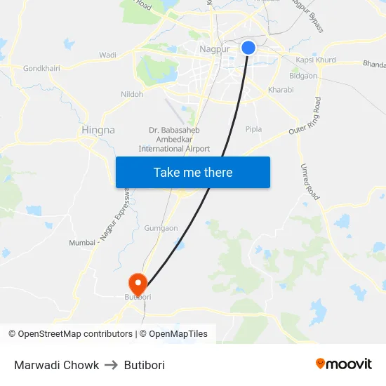 Marwadi Chowk to Butibori map