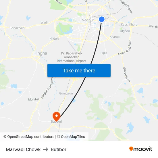 Marwadi Chowk to Butibori map