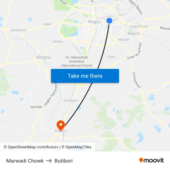 Marwadi Chowk to Butibori map
