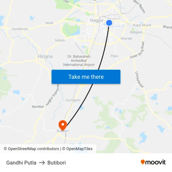 Gandhi Putla to Butibori map