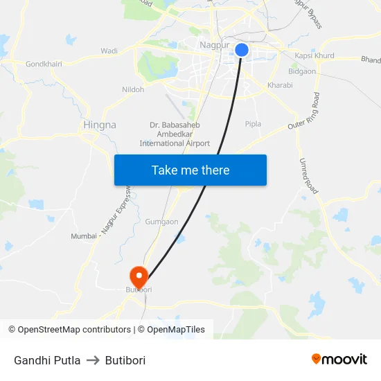 Gandhi Putla to Butibori map