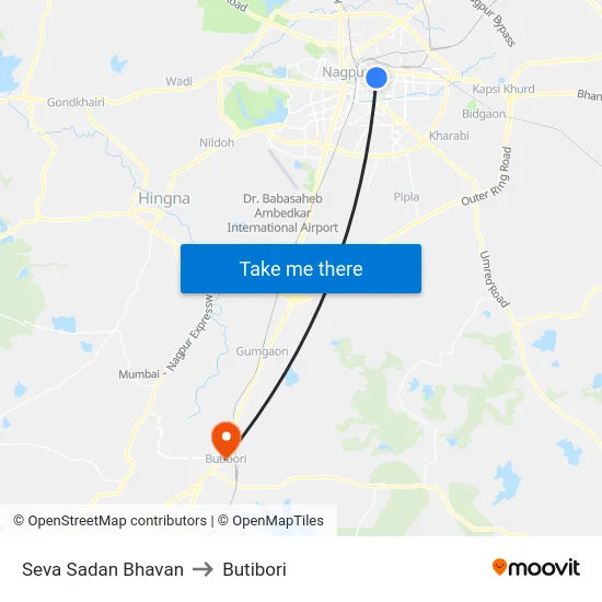 Seva Sadan Bhavan to Butibori map