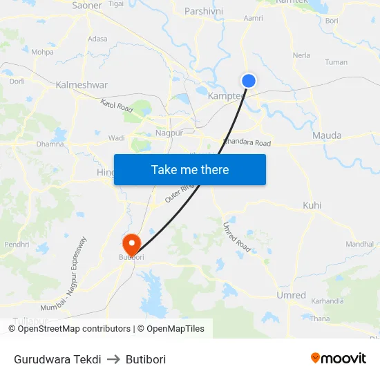 Gurudwara Tekdi to Butibori map