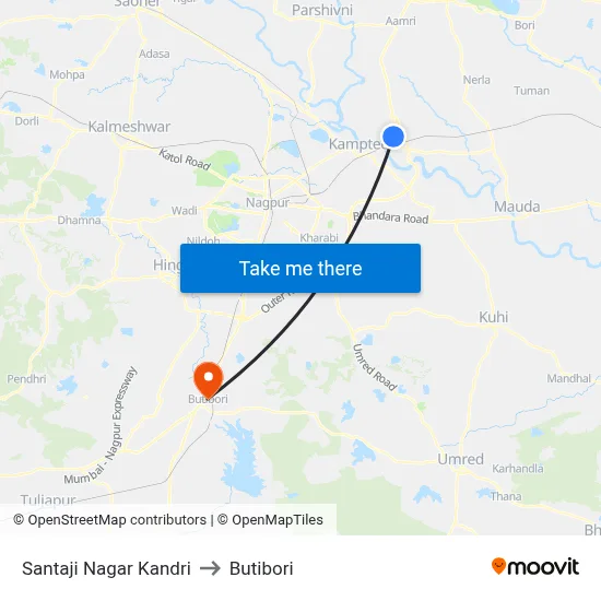 Santaji Nagar Kandri to Butibori map