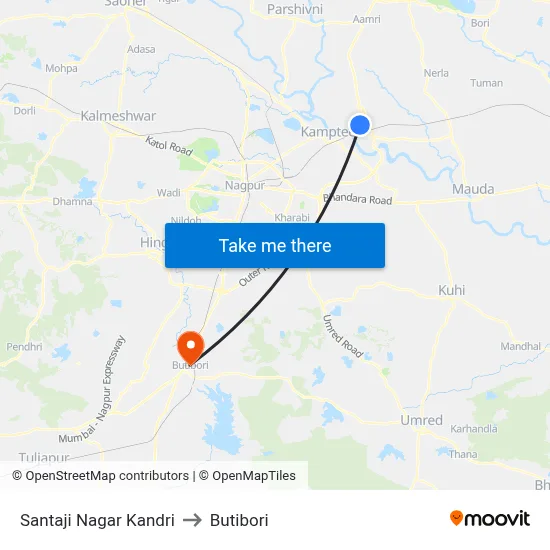 Santaji Nagar Kandri to Butibori map