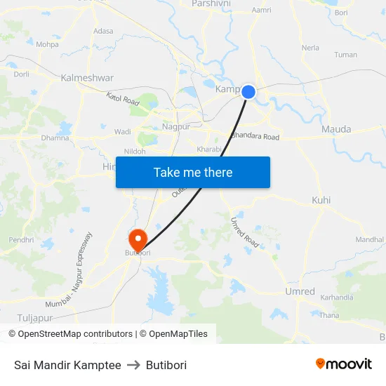 Sai Mandir Kamptee to Butibori map