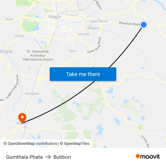 Gumthala Phata to Butibori map