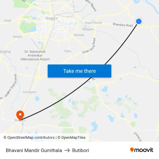 Bhavani Mandir Gumthala to Butibori map