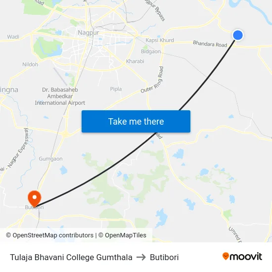 Tulaja Bhavani College Gumthala to Butibori map