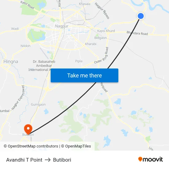 Avandhi T Point to Butibori map
