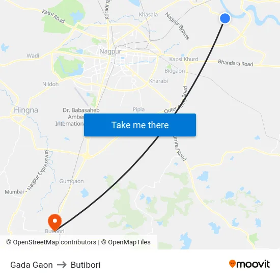 Gada Gaon to Butibori map