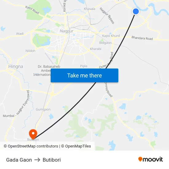 Gada Gaon to Butibori map