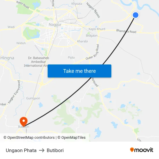 Ungaon Phata to Butibori map