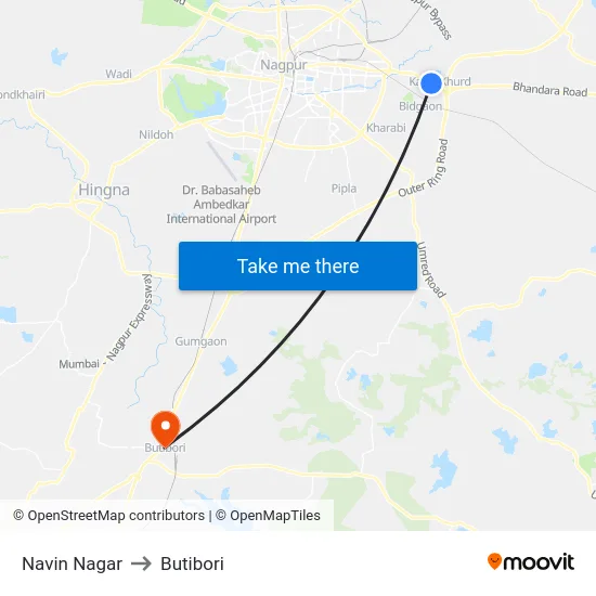 Navin Nagar to Butibori map