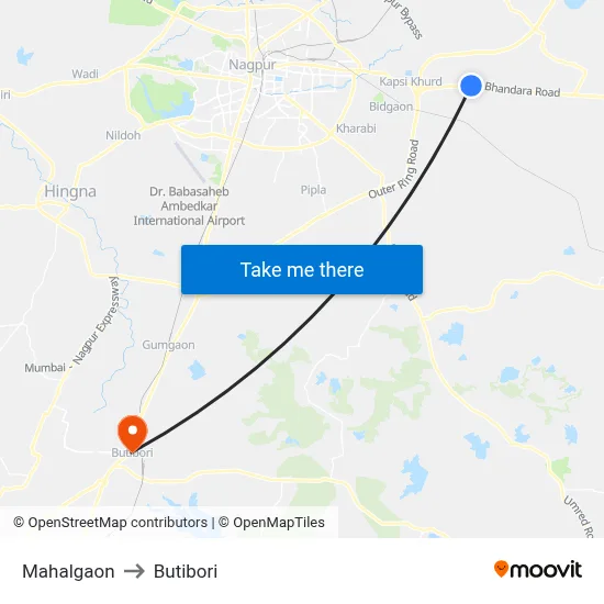 Mahalgaon to Butibori map