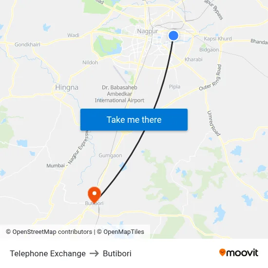 Telephone Exchange to Butibori map