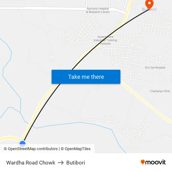 Wardha Road Chowk to Butibori map