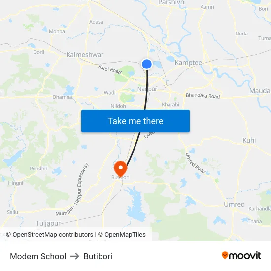 Modern School to Butibori map