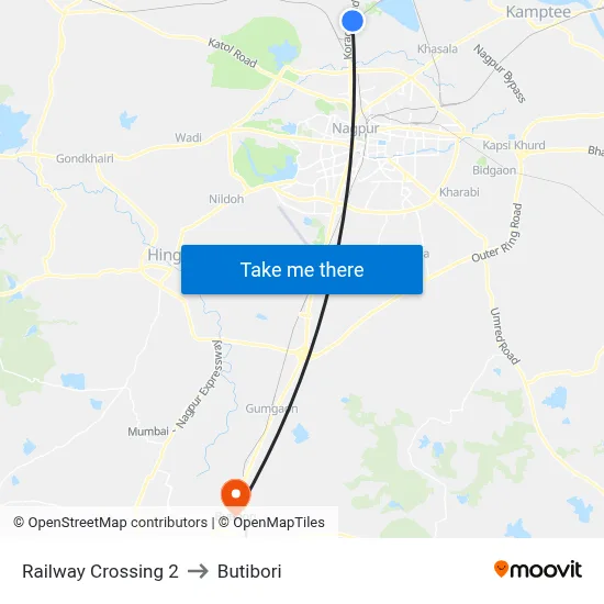 Railway Crossing 2 to Butibori map