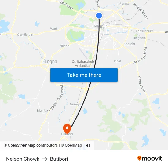Nelson Chowk to Butibori map