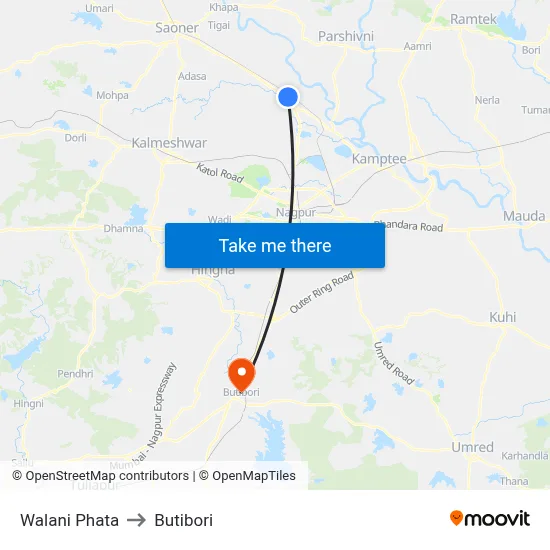 Walani Phata to Butibori map