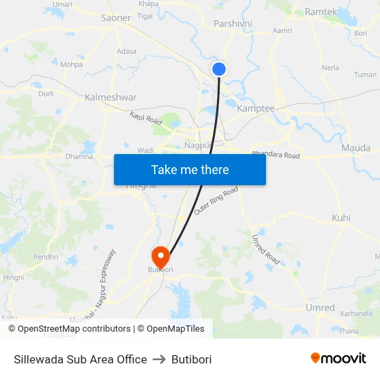 Sillewada Sub Area Office to Butibori map