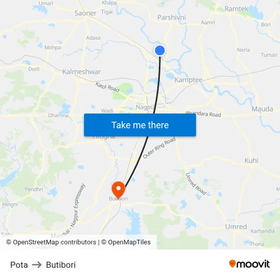 Pota to Butibori map