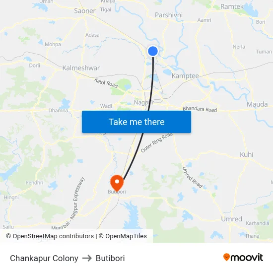 Chankapur Colony to Butibori map