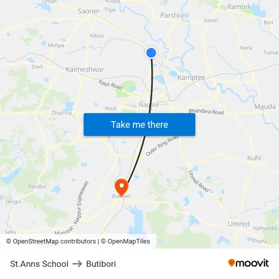 St.Anns School to Butibori map