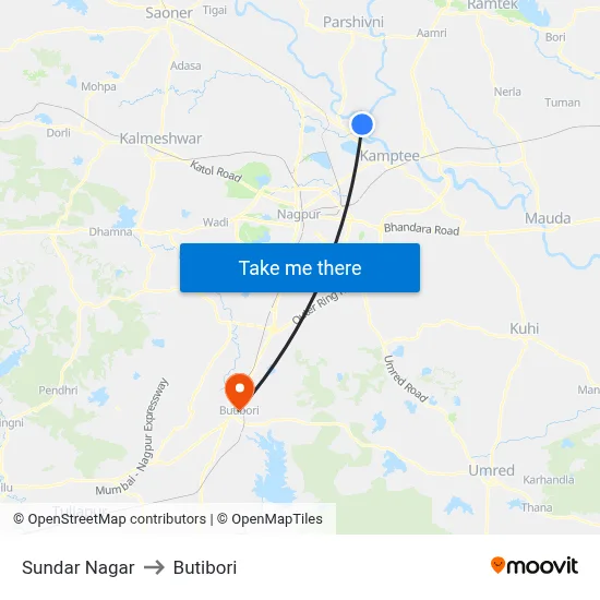 Sundar Nagar to Butibori map