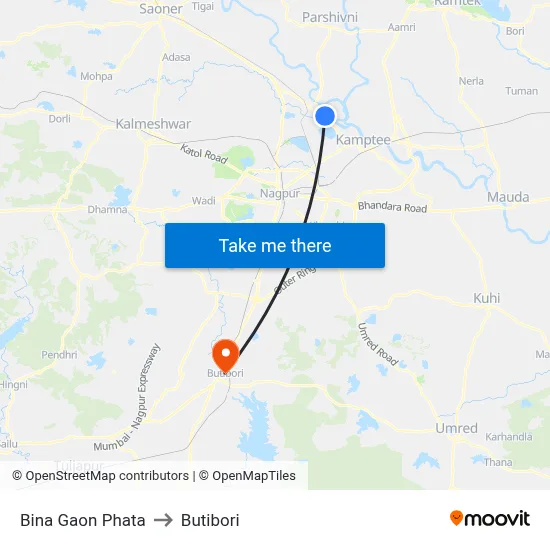 Bina Gaon Phata to Butibori map