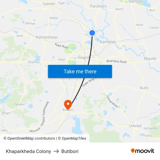 Khaparkheda Colony to Butibori map