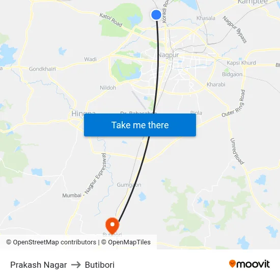 Prakash Nagar to Butibori map