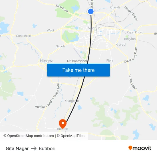Gita Nagar to Butibori map