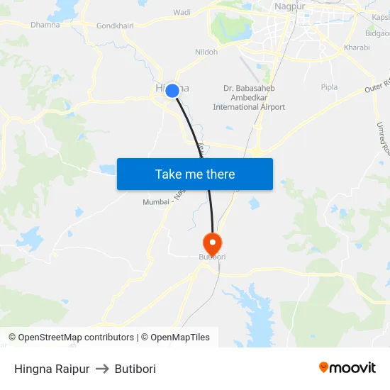 Hingna Raipur to Butibori map