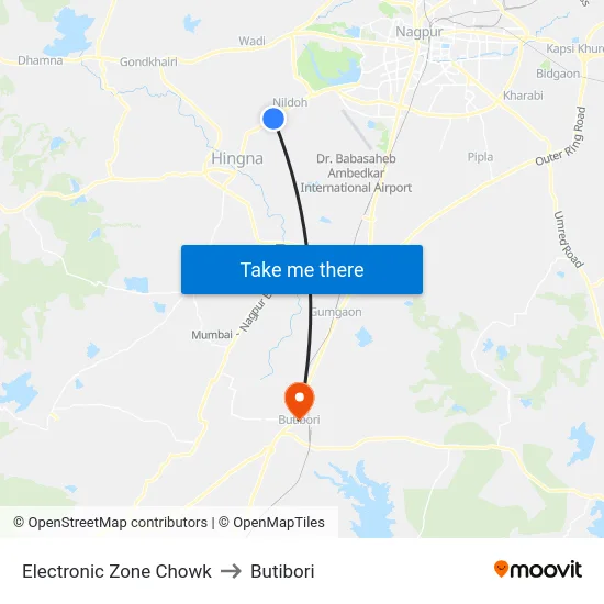Electronic Zone Chowk to Butibori map
