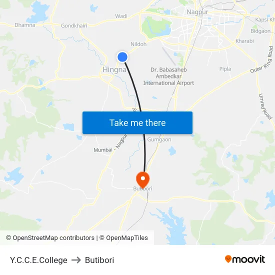 Y.C.C.E.College to Butibori map
