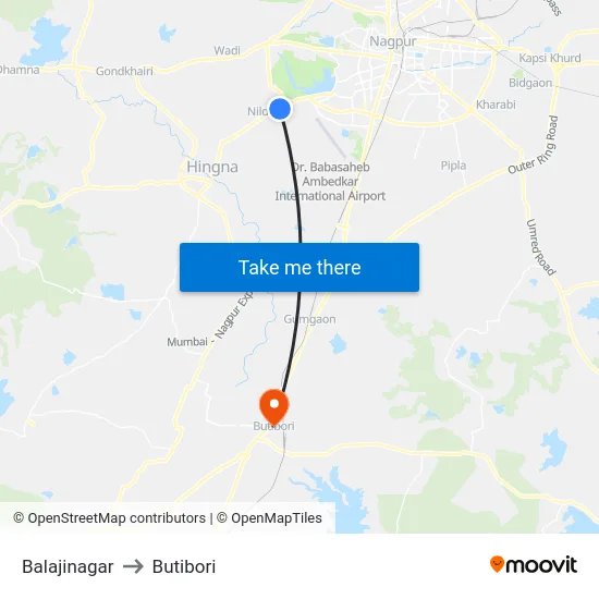 Balajinagar to Butibori map
