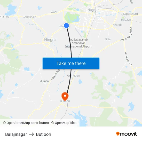 Balajinagar to Butibori map